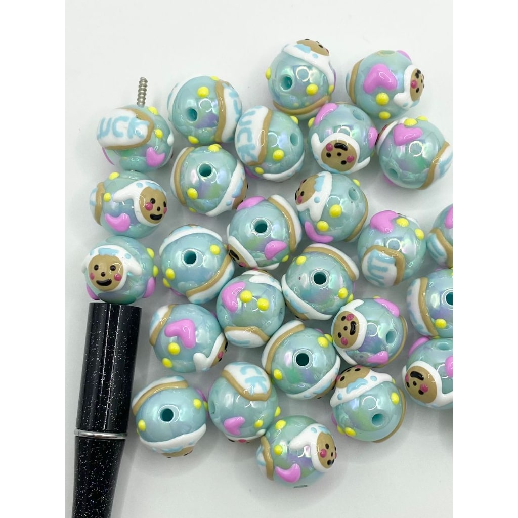 Green Color Hand Painted Acrylic Beads with Smile Face ,DP