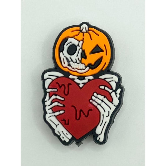 Halloween Skull Pumking Holding Heart Silicone Focal Beads