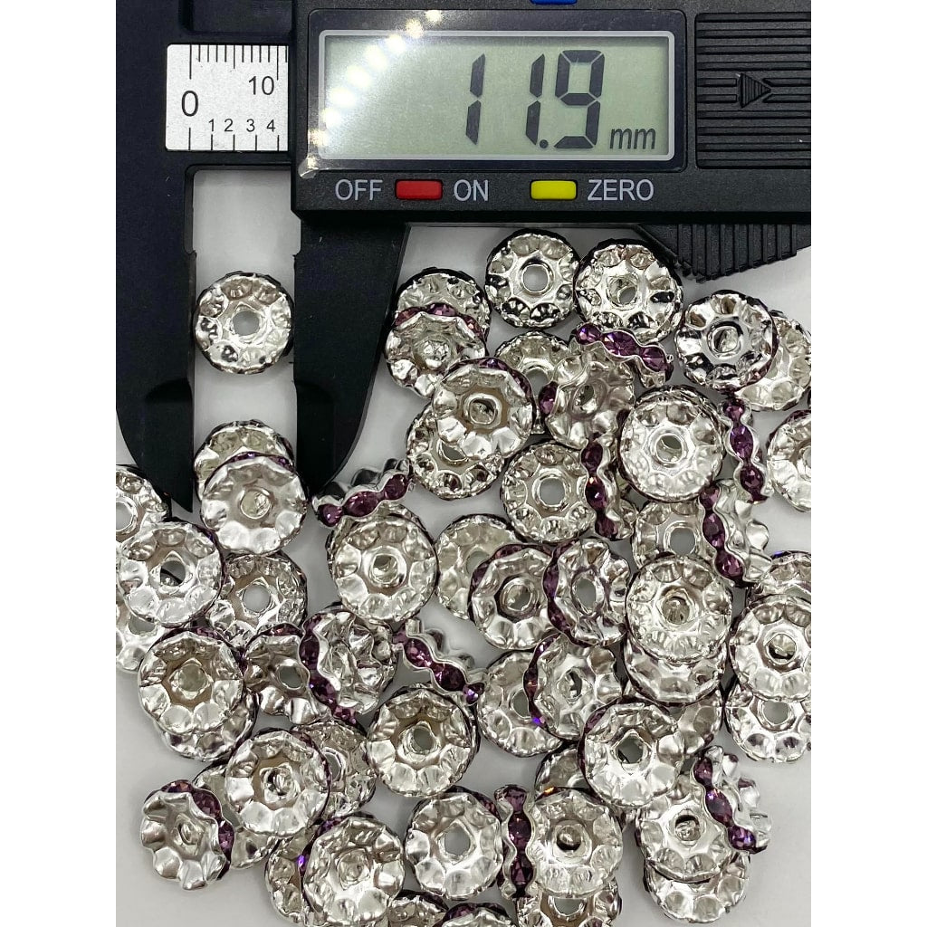 Wavy Spacer na may Silver Color Metal at Light Puple Color Rhinestones, 12mm