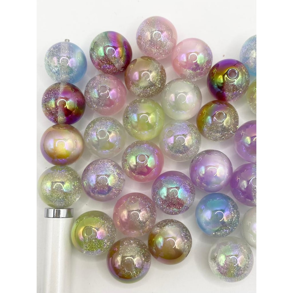 Glossy Half Clear See-Thru Glitter Acrylic Beads na May UV Finish at Cat Eye,16mm,Random Mix