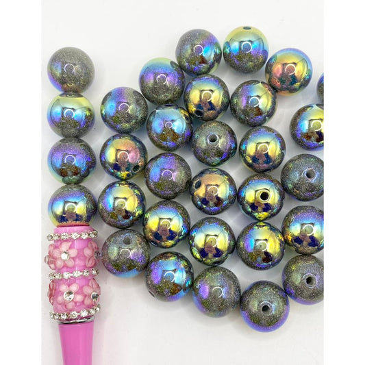 Extra Double Glitter Acrylic Grey Beads With UV Finish ,16mm,YH