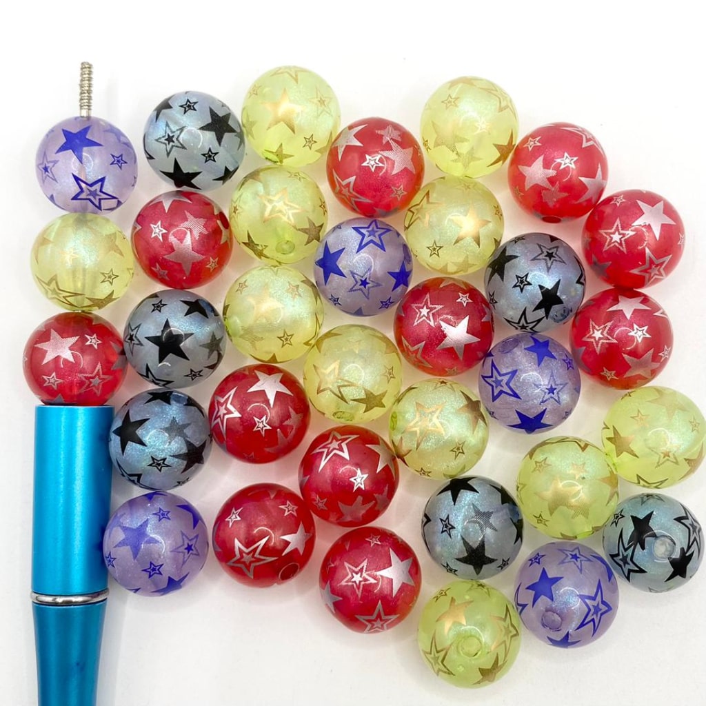 Luminious Glitter Acrylic Beads With Double Star in the Surface,16mm,Random Mix,YH