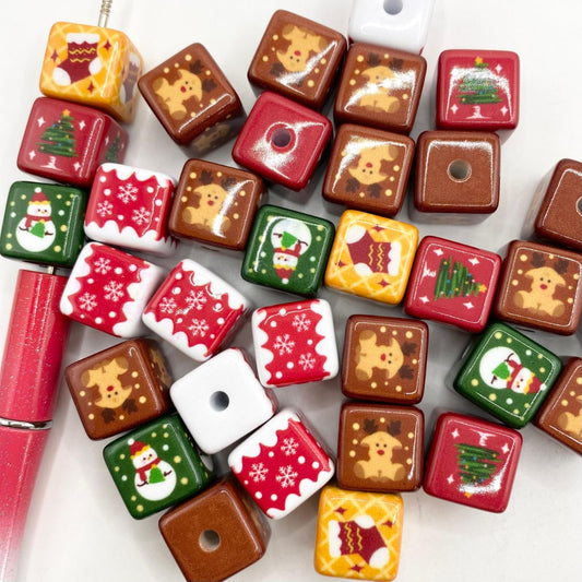 Christmas Cube at Square Acrylic Beads ,16mm,Random Mix,SB