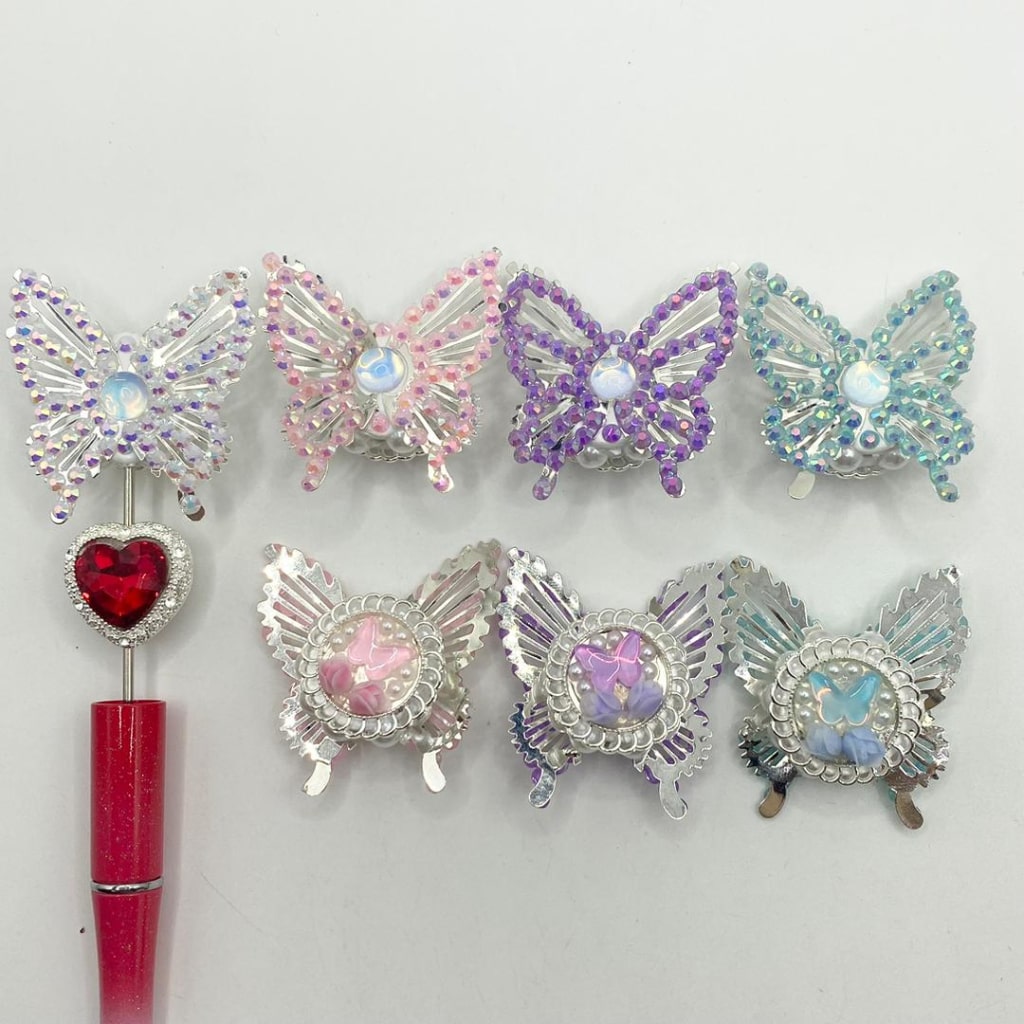 Butterfly Shaped Alloy & Metal Beads With Rhinestone & Crystal ,Random Mix