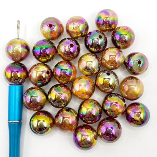 Makintab na Brown Acrylic Beads na May Dobleng UV Finish,20mm,Random Mix,YY