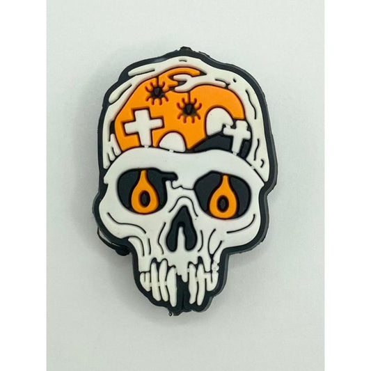 Halloween Skull Head With Spider Silicone Focal Beads