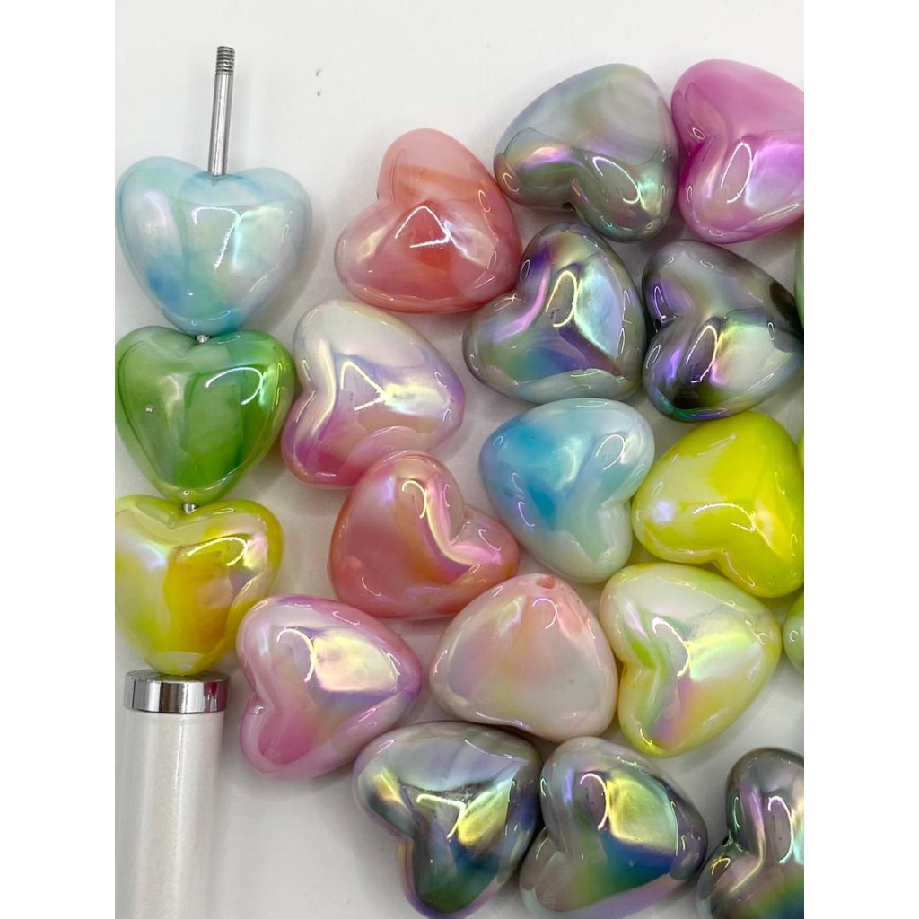 Glossy Marble Heart Shaped Acrylic Beads ,18mm by 20mm,Random Mix,QZ