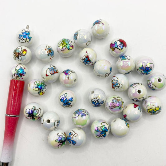 Glossy Cartoon Character the Smurfs Printed Beads With UV Finish ,16mm,Random Mix ,SJ