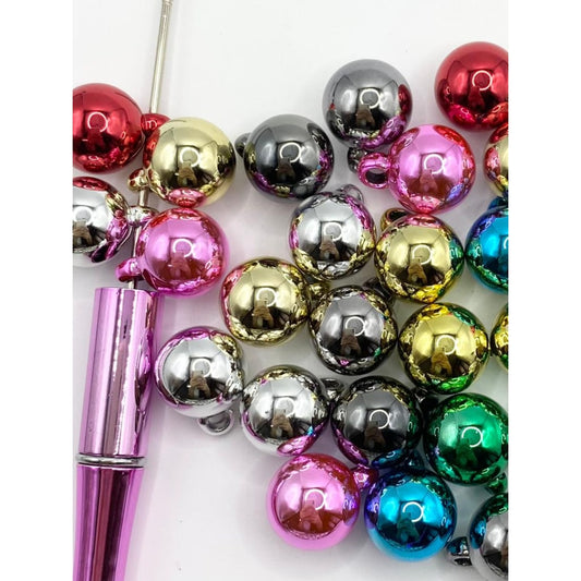 UV Finish Glossy Metallic Color Acrylic Beads with Pendants ,16mm,Random Mix,QZ