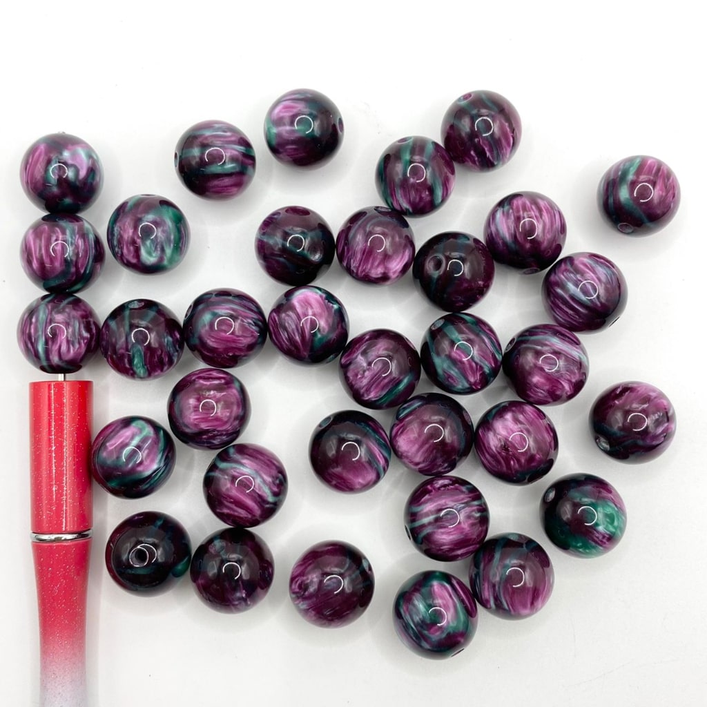 Elegant Glossy Purple & Green Marble Acrylic Beads ,16mm,Random Mix,YH