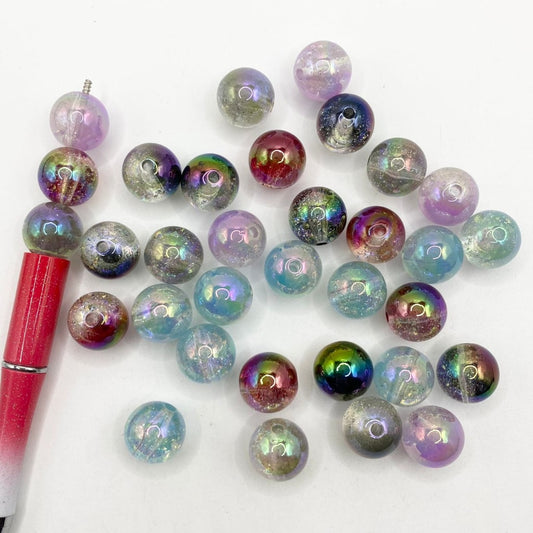 Half Clear See-Thru Ombre Acrylic Beads With Silver confetti & Bubble Inside ,16mm,Random Mix