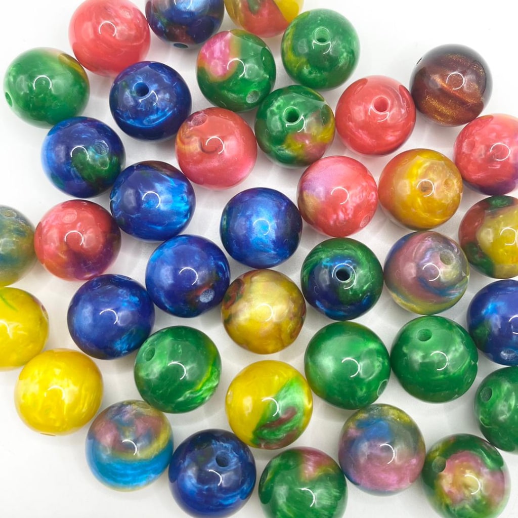 Marble Pattern Aurora Glitter Acrylic Beads With Small Holes,16mm,Random Mix.YH