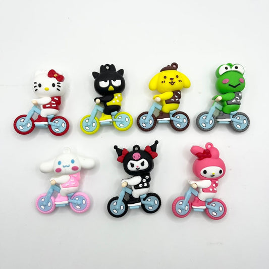 3D Sanrio With Bikes Cartoon Characters Silicone Pendants ( Can't fit on the pens) ,1set =7pcs ,Random Mix