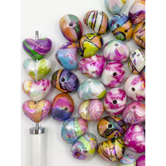 Oil Painting Heart Shaped Glossy Acrylic Beads,15mm by 19mm ,DK