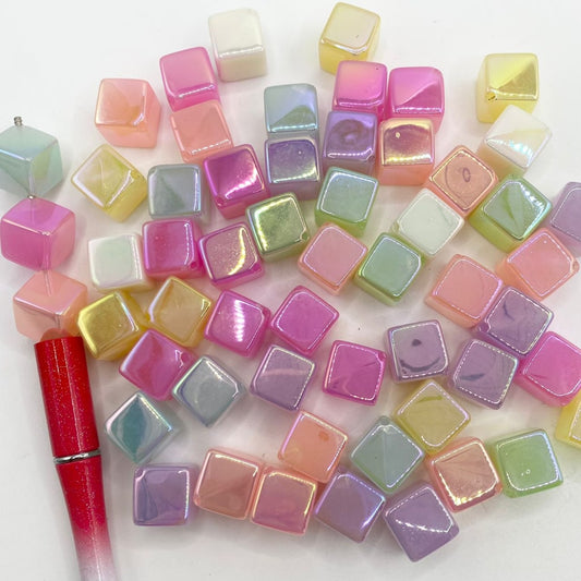 Glossy Light Candy Color Cube at Square Acrylic Beads na May UV Finish ,20mm, Random Mix,CM