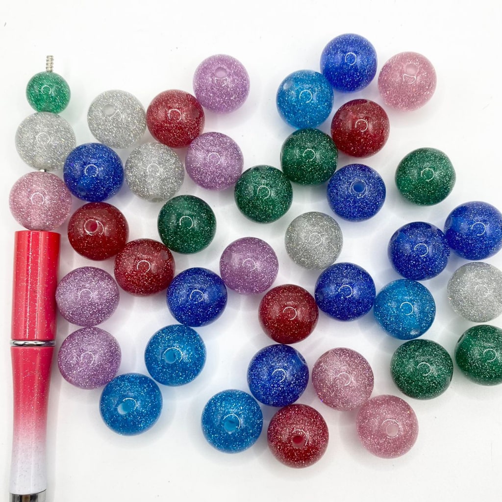 Transculent Double Glitter Glossy Acrylic Beads ,12mm at 16mm,Random Mix,YH