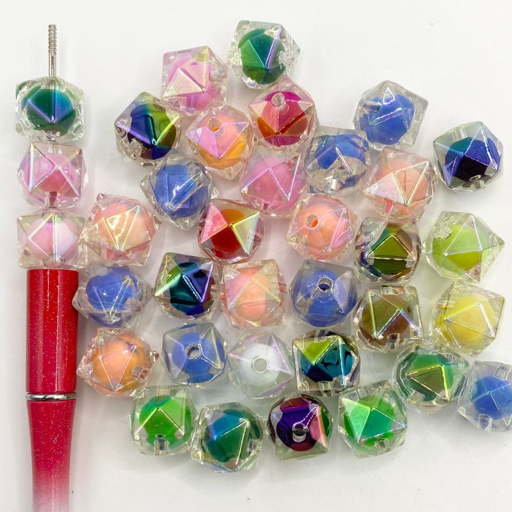 Hexagon Double Layer Acrylic Beads With UV Finish ,16mm,Random Mix,CM