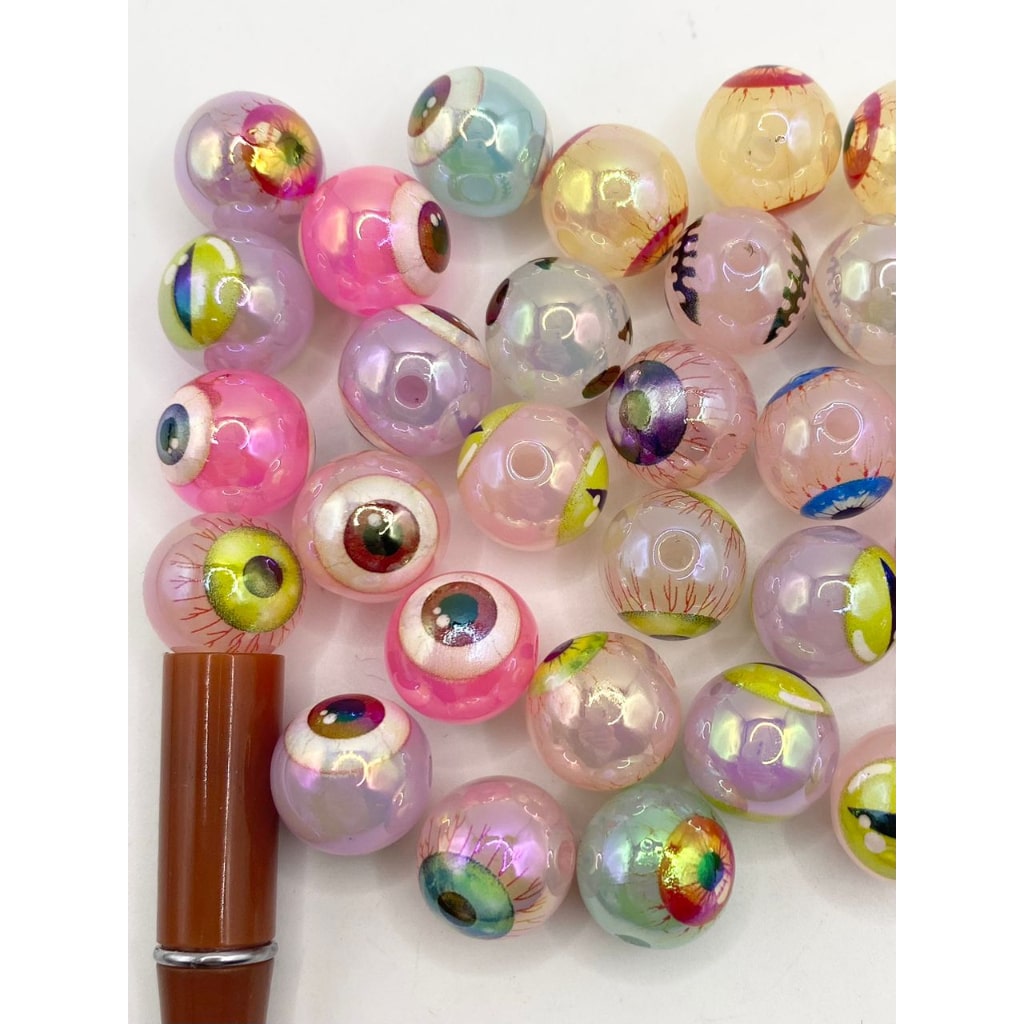 Clear See-Thru Halloween Scary &amp; Horror Eye Printed Acrylic Beads,16mm,Random Mix