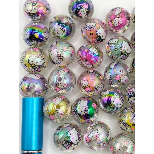 UV Finish Clear See-Thru Double Layer Acrylic Beads With Cartoon HK Printed ,16mm,Random Mix,DK