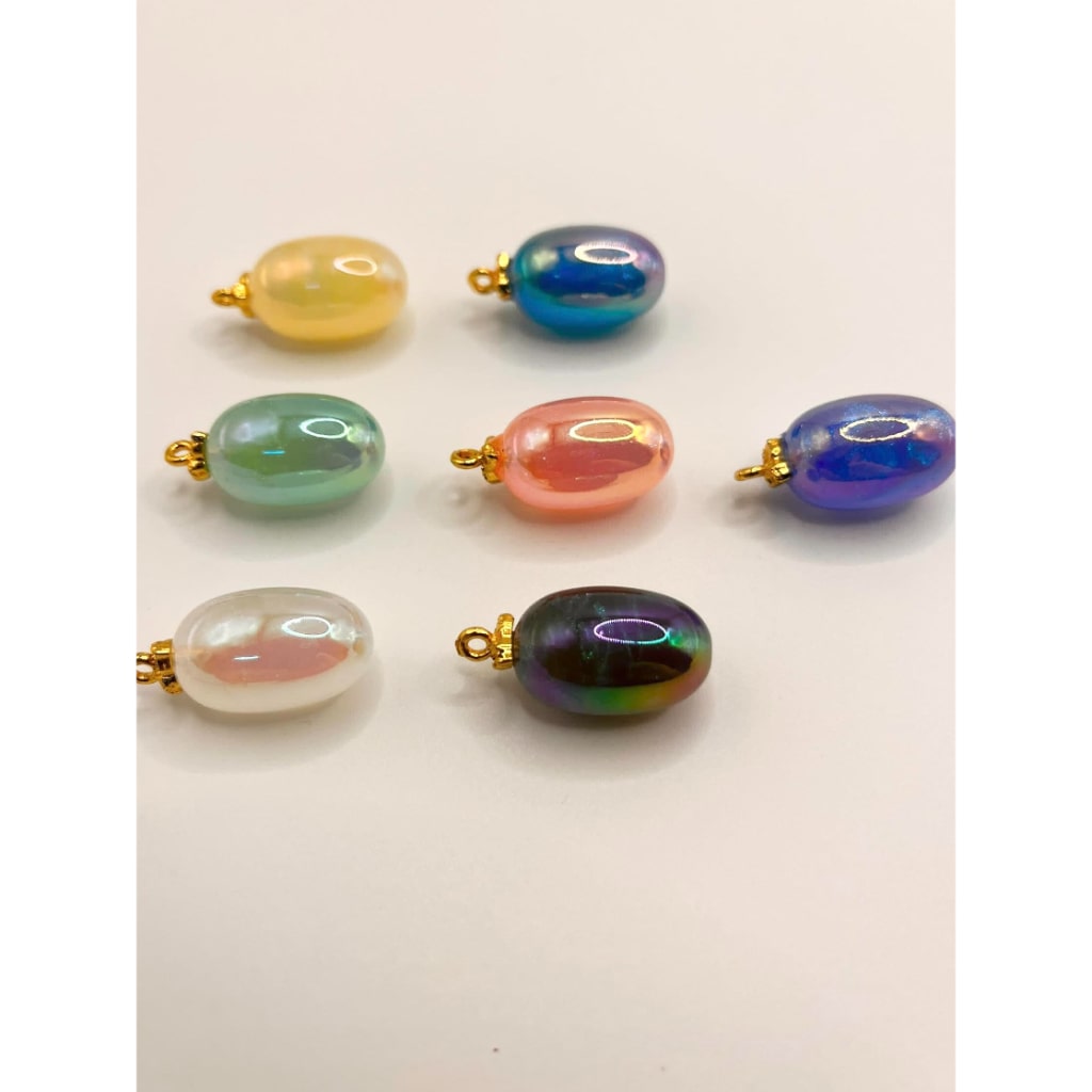 Oval Glossy Pendants Acrylic Beads With UV,13mm by 26mm