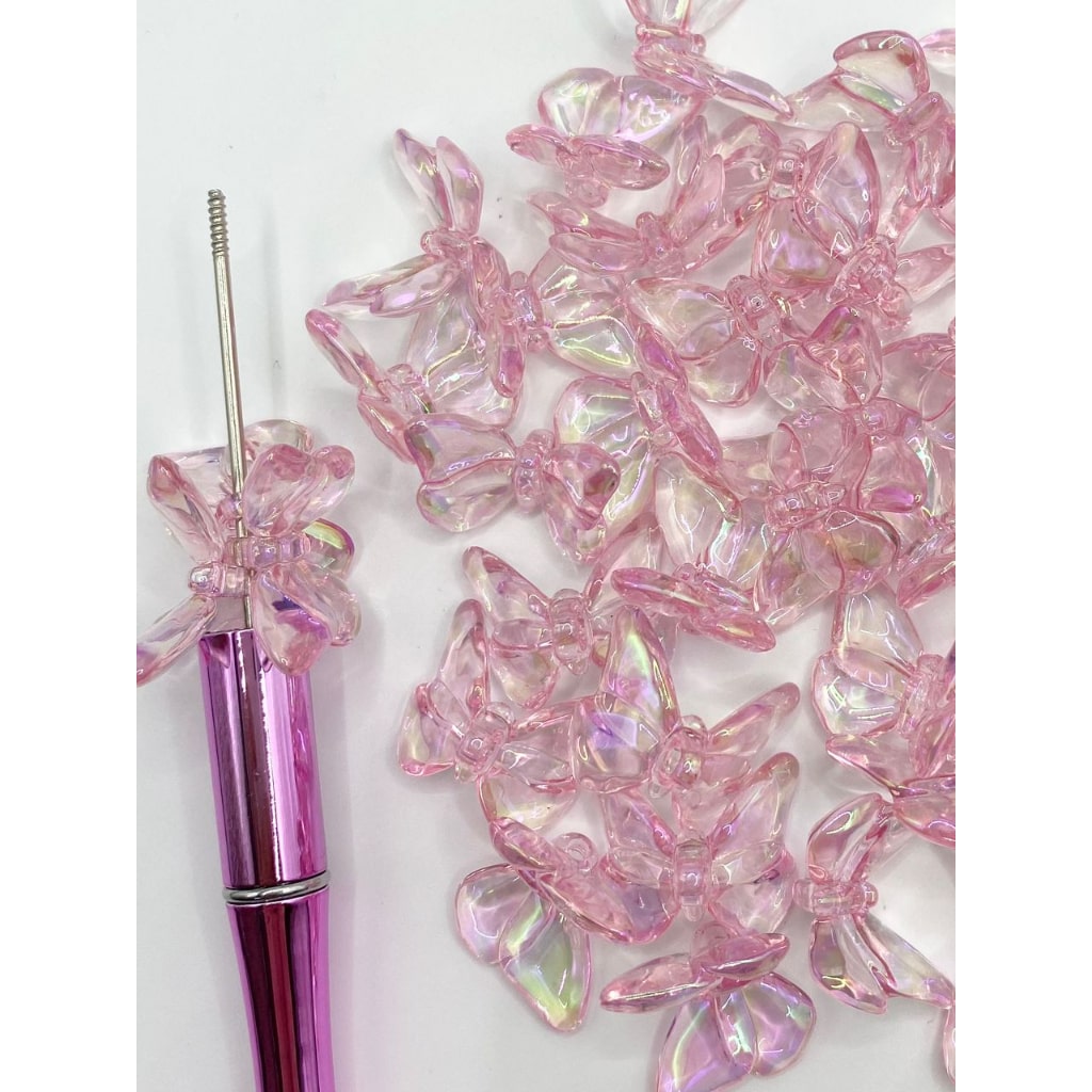 Clear at Pink See-Thru 3D Butterfly Shaped Acrylic Beads, kanan hanggang kaliwang mga butas