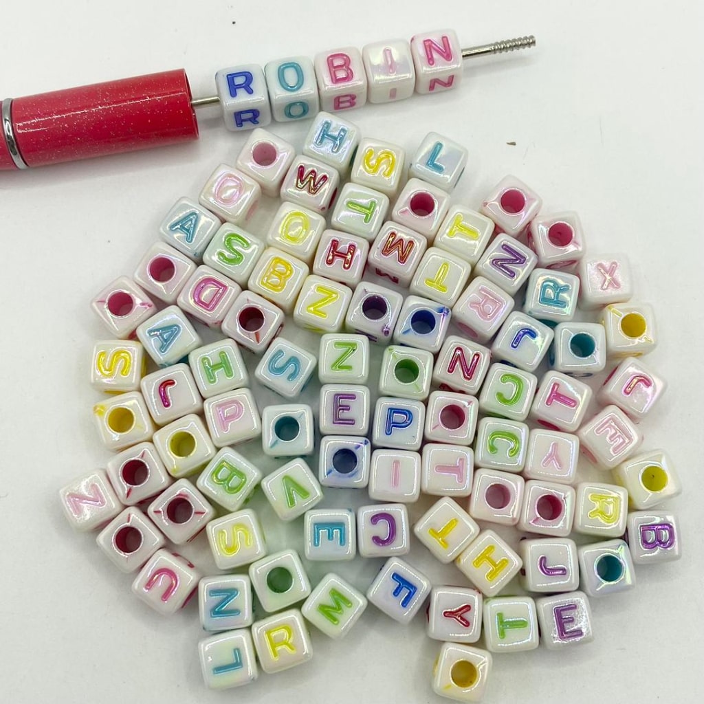 Cube Glossy Letter Acrylic Beads With Big Holes ,8mm,Random Mix,MB