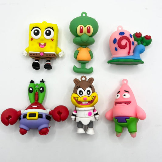 Cartoon Sponge Silicone Pendants （Can't fit the pens）,Random Mix (1 set =6pcs )