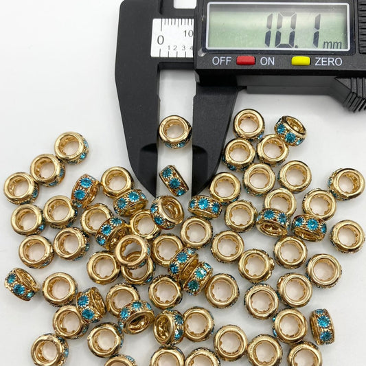 Blue Rhinestone Gold Spacer ,10mm