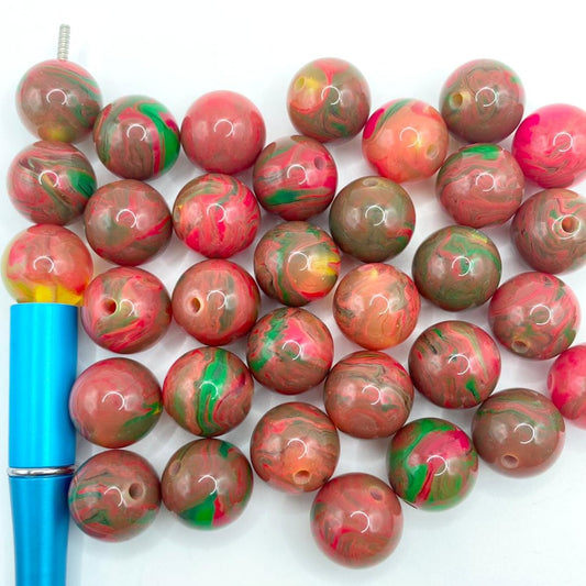 Marble Red and Green Acrylic Beads ,16mm,Random Mix.YH