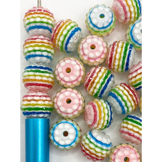 Light Rainbow Color With Stripe Jelly Acrylic Beads,16mm,Random Mix,ZY