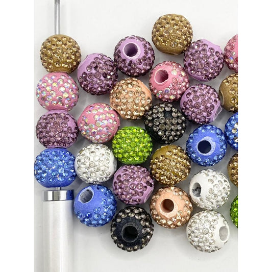 Clay Beads With Big Holes Attaching Clear & AB Rhinestone ,14mm,Random Mix,ZY