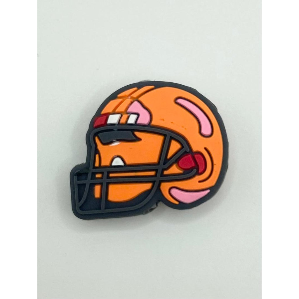 Orange Football Helmet Silicone Focal Beads