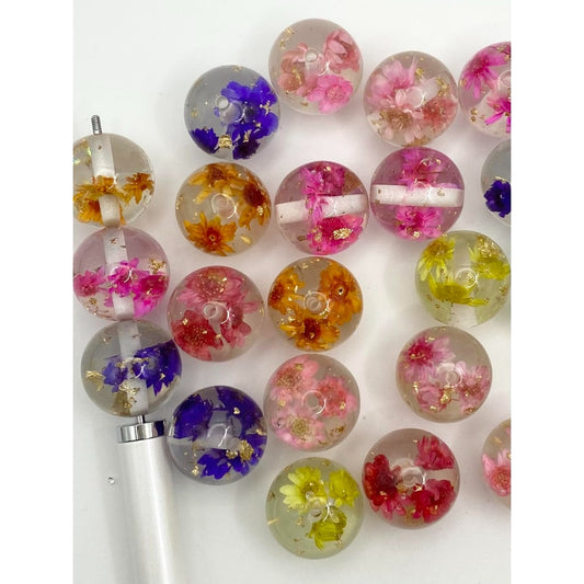 Clear Acrylic Beads with Flowers and Gold Confetti Inside,Random Mix, 20mm,WM