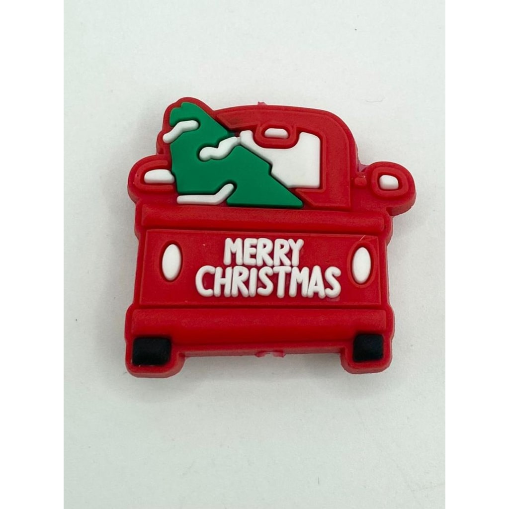 Merry Christmas Red Car with Christmas Tree Silicone Focal Beads