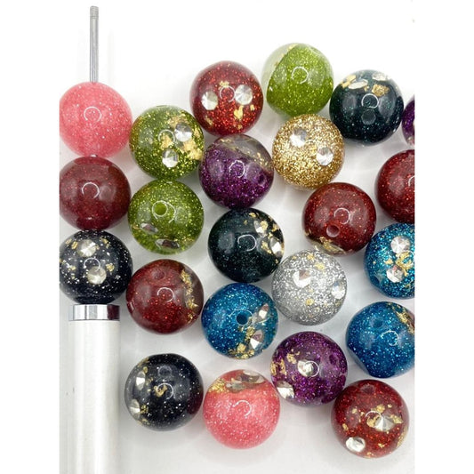 Extra Glossy  Acrylic Beads with Double Glitter & Gold Foil & Crysal Inside,16mmRandom Mix,JM