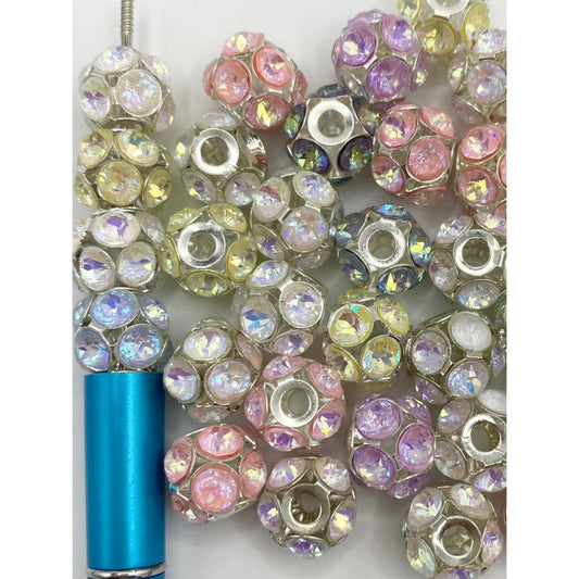 Alloy Beads with Big Crystal in AB Color ,12mm by 15mm,Random Mix