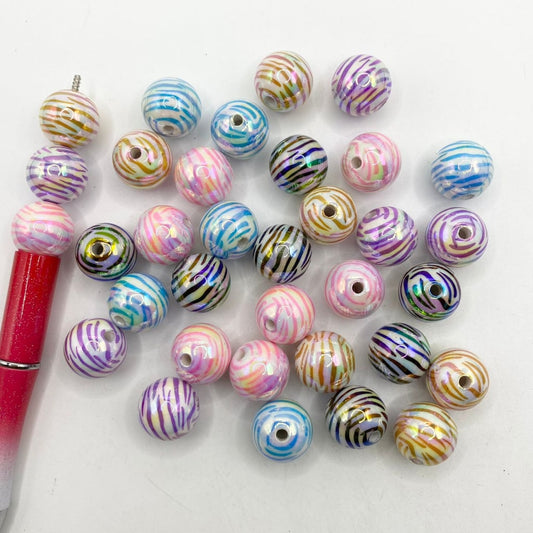 Glossy Multicolor Swirl Acrylic Beads With UV Finish ,16mm,Random Mix ,SJ