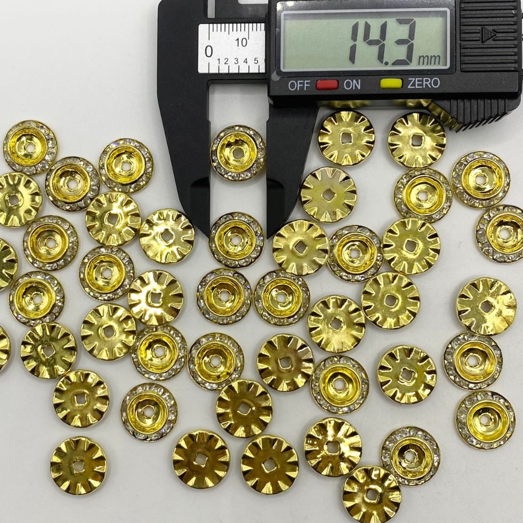 Splittable Matching Rhinestone Spacers in Gold Colors, 14mm