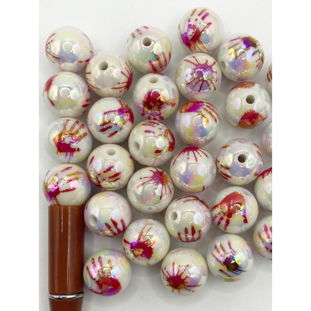 Halloween Red Bloody Hand Printed Acrylic Beads With UV Finish ,16mm,Random Mix,WQ