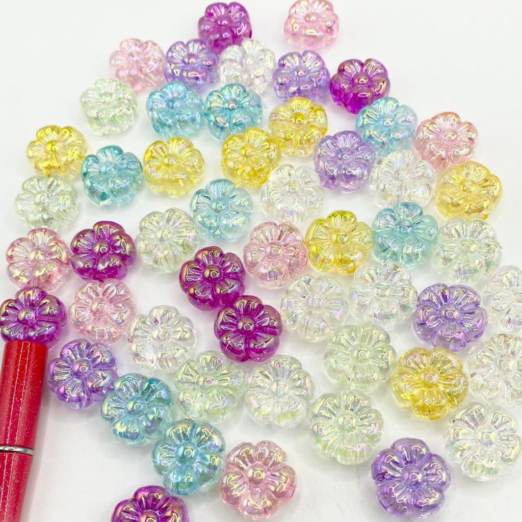 Transculent Flower Shaped Acrylic Beads With UV Finish ,19mm,Random Mix,CM