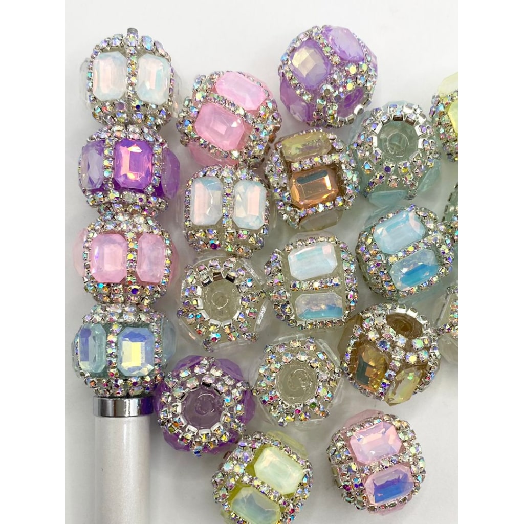 Fancy Acrylic Beads With Cube Square Crystal & AB Rhinestone Chain,15m by 17mm,Random Mix,ZY