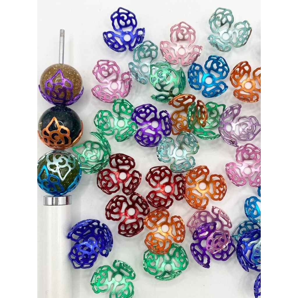 Colorful Metal Flower Shape Bead Cage & Cap for 16mm Beads, Random Mix,ZY