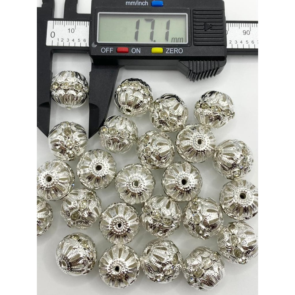 Silver Color Round Beads with Clear & AB Rhinestones in the Middle ,6mm&10mm&17mm,They Can't Fit The Pens