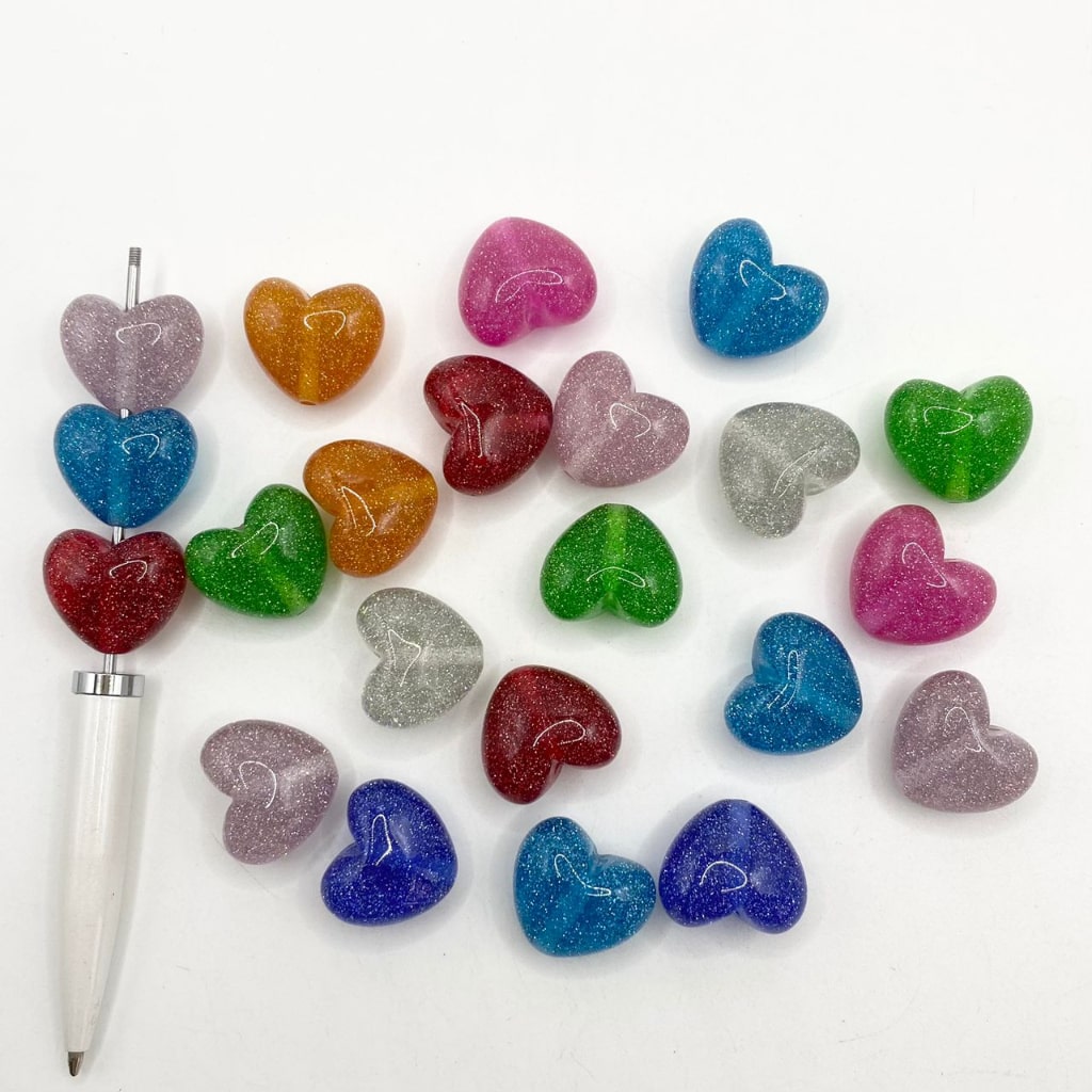 Glossy Heart Shaped Acrylic Beads With Double Glitter ,19mm by 21mm,Random Mix ,YH