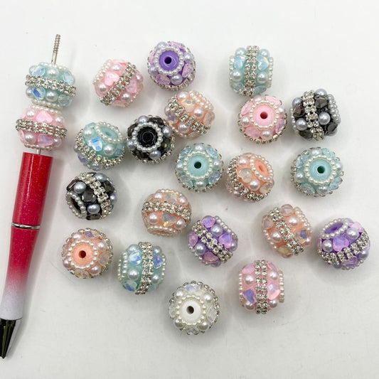 Fancy Pearl and Heart Crystal Acrylic Beads With Rhinestone Chain ,17mm by 19mm,Random Mix