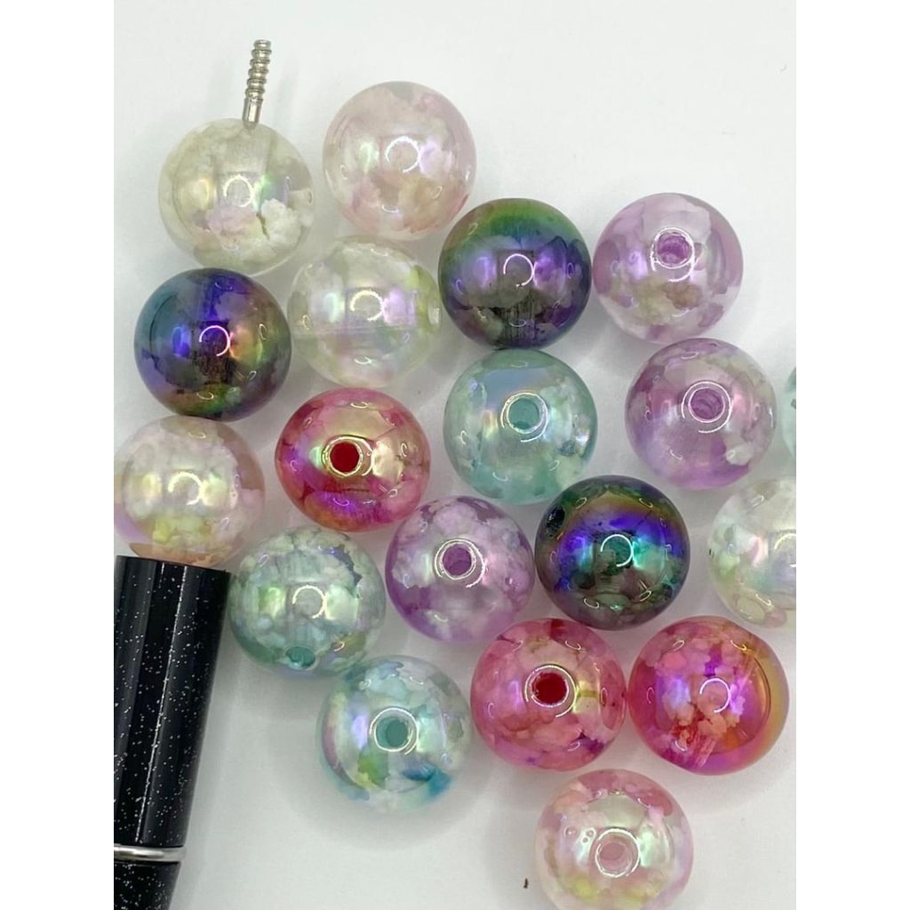 See-Thru Acrylic Beads with White Cloud Shaped Inside,16mm & 10mm,Random Mix