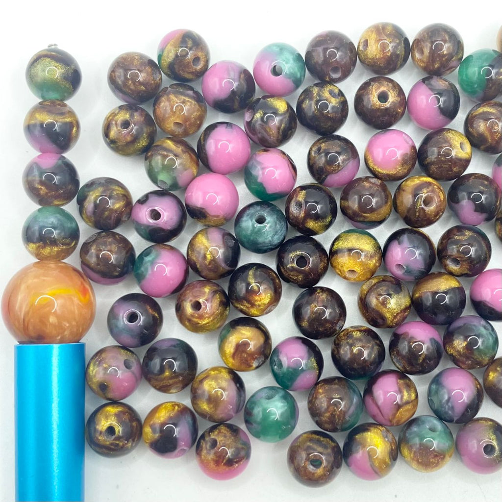 Elegant Glossy Ombre Purple &amp; Black &amp; Gold Marble Acrylic Beads,10mm at 16mm,Random Mix,YH