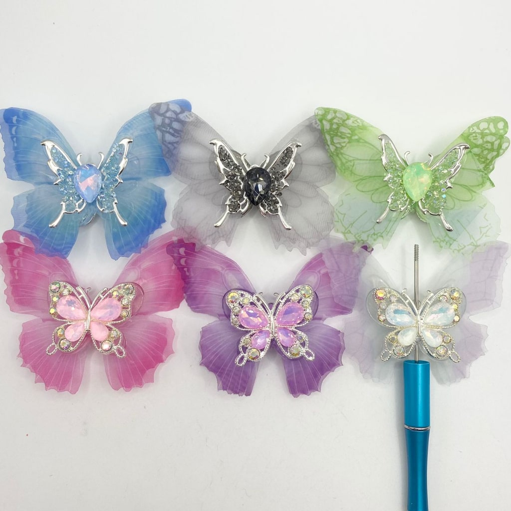 Fancy Big Butterfly in Two Different Side Metal Beads With Big Wings & Crystal ,32mm by 42mm,Random Mix