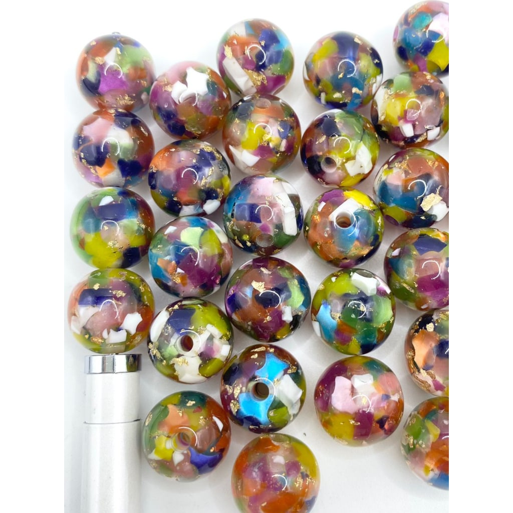 Glossy Clear See-Thru Acrylic Beads with Jelly Confetti & Gold Foil Inside ,16mm,Random Mix ,XX