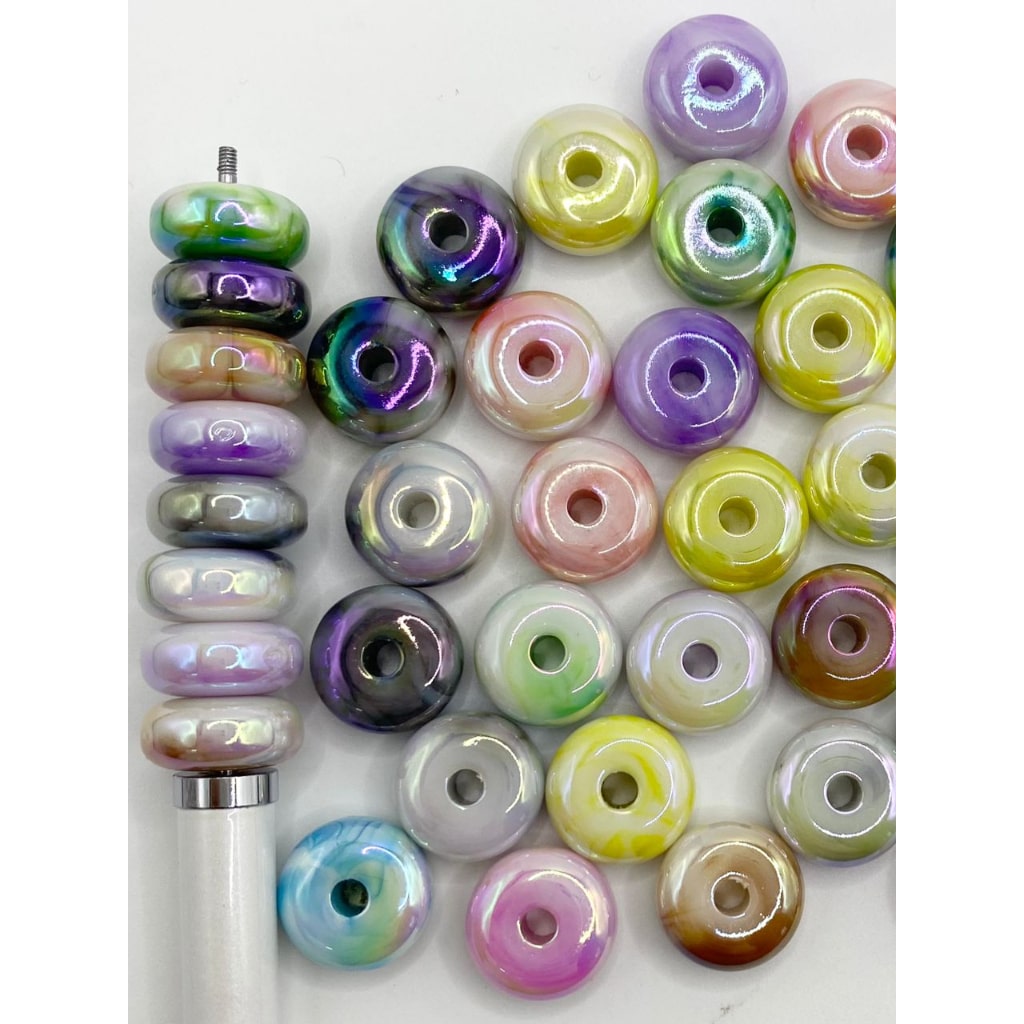 Makintab na Marble Acrylic Wheel Beads na May UV Finish ,16mm, Random Mix,QZ